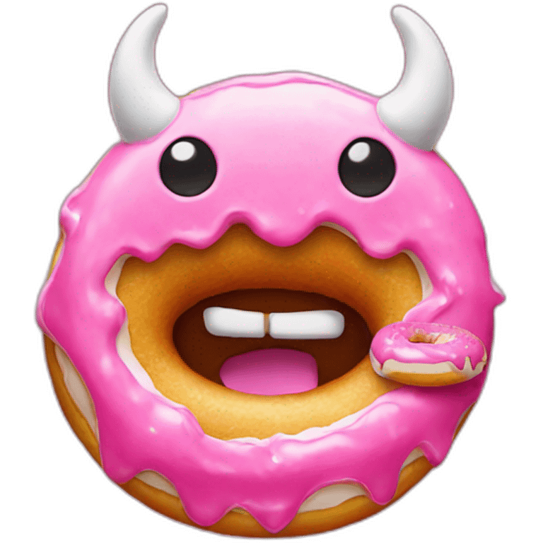 a demon eating a pink frosted donut emoji