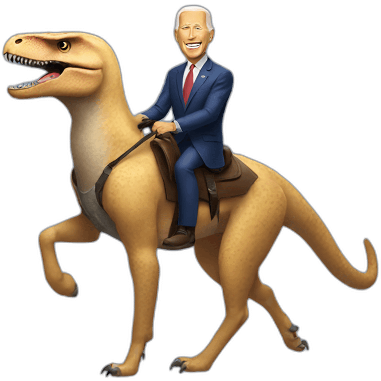 a raptor riding on top of joe biden emoji