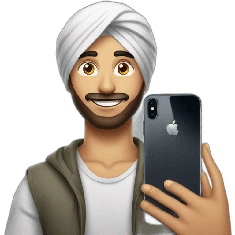 Punjabi young boy taking mirro selfie with iphone x emoji