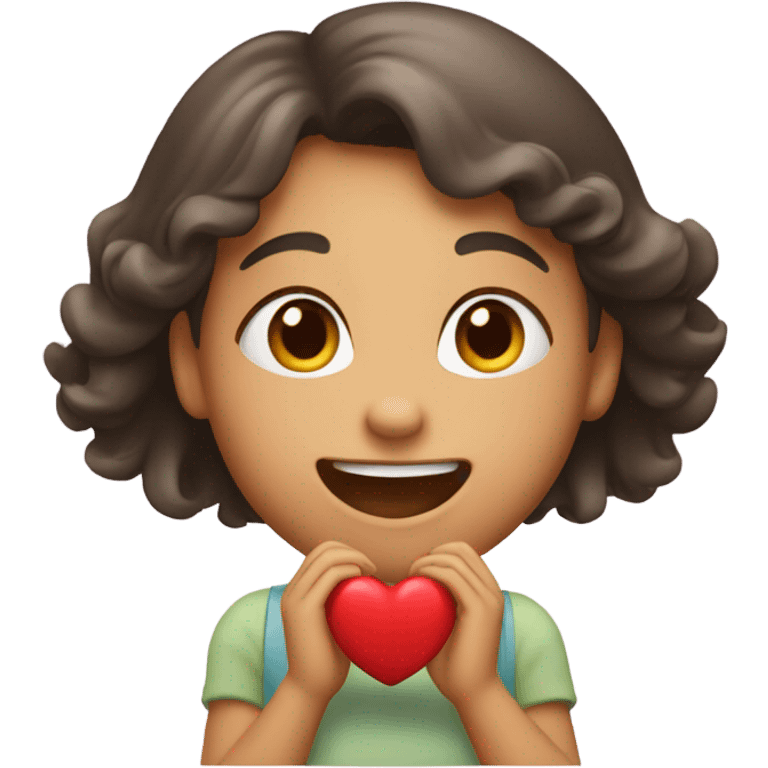 Girl giving her friend her heart and saying love you emoji