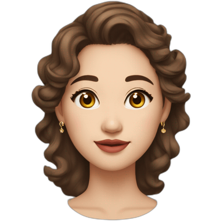 create an emoji of myself 30 year old female half asian brown hair and hazel eyes medium length soft curled hair with little gold earrings emoji