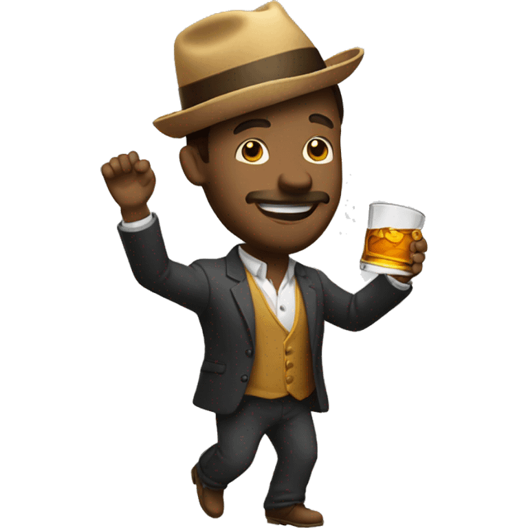 a man dancing keeping a whiskey glass on his head emoji