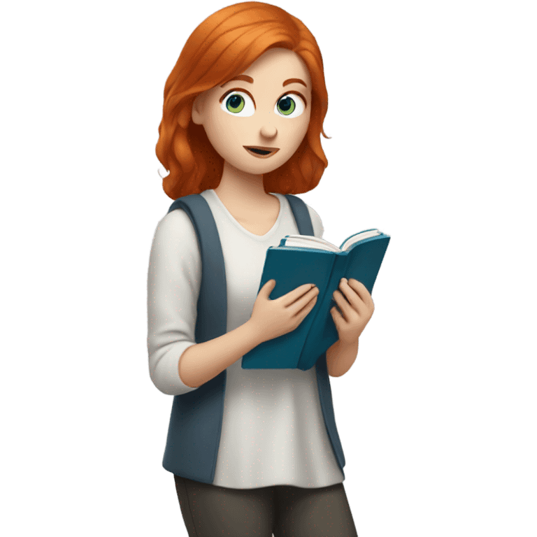 Redhead with BLUE eyes reading a book emoji