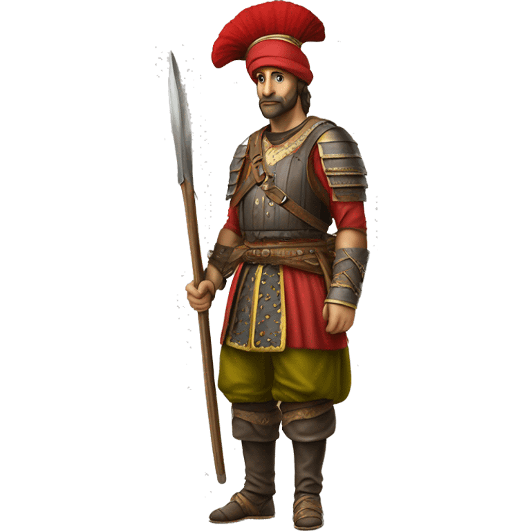 A full-length serious ottoman janissary photorealistic serious emoji