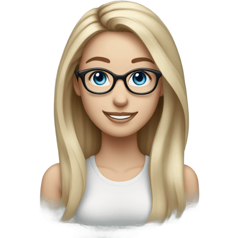 3d photo Realistic blonde Balayage straight hair pale beautiful tattooed woman with glasses and blue eyes happy and fashionable  emoji