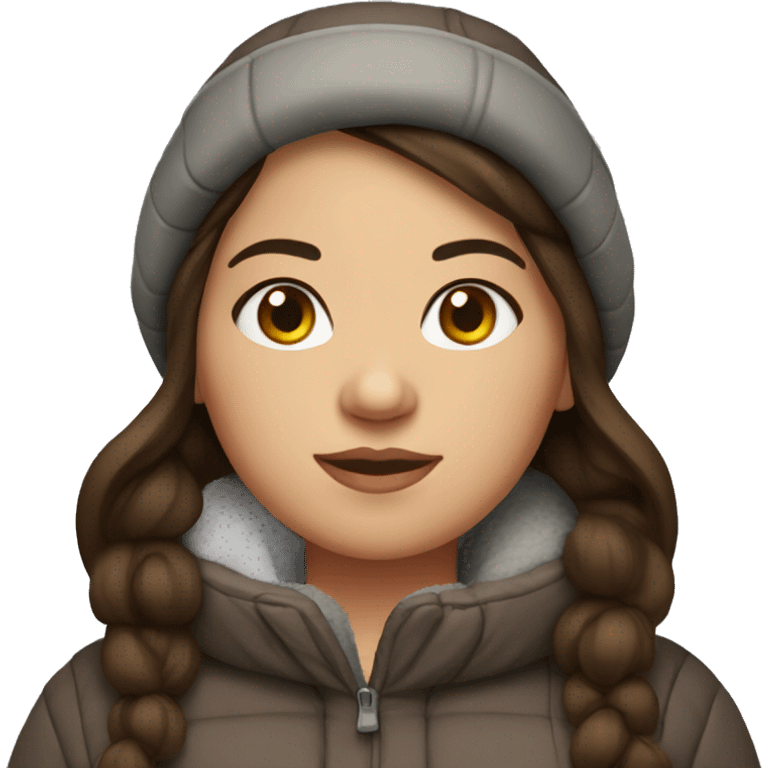 Chubby brunette with brown eyes in winter clothing  emoji