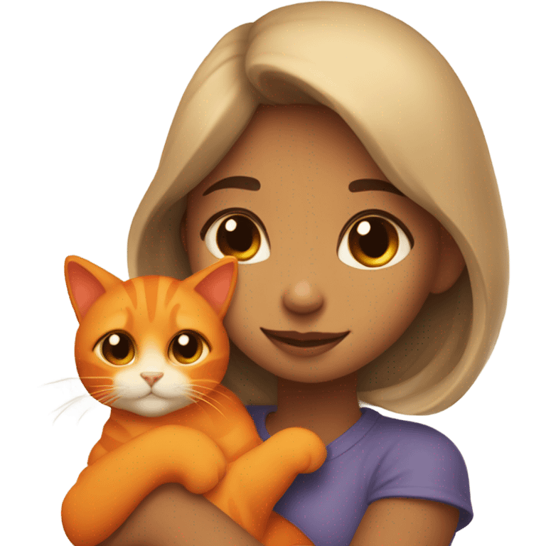 morena girl snuggling orange cat emoji