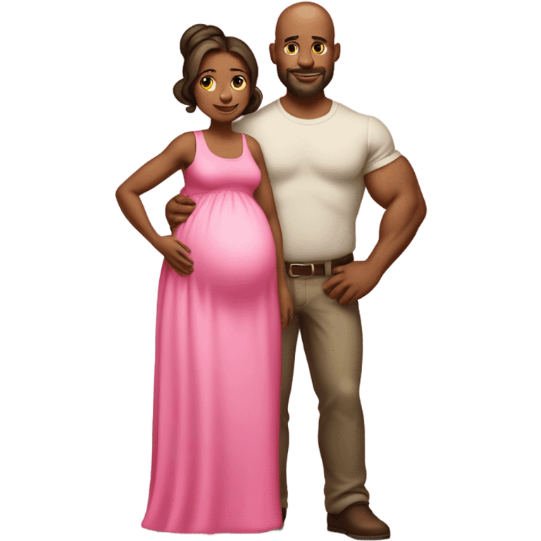 buff husband and pregnant wife with pink dress full body emoji