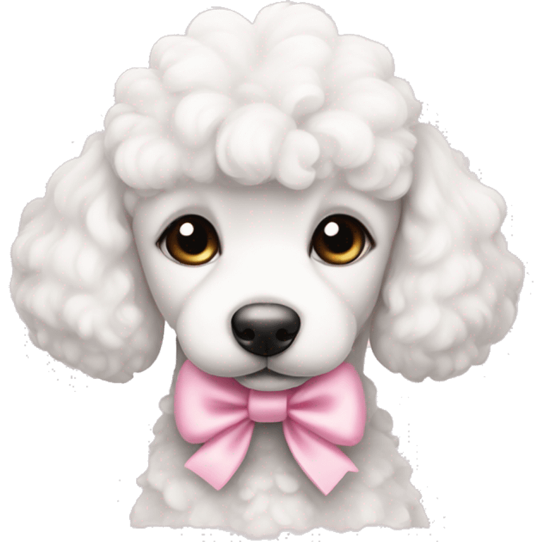 White poodle puppy with pastel single pink bow on ear emoji