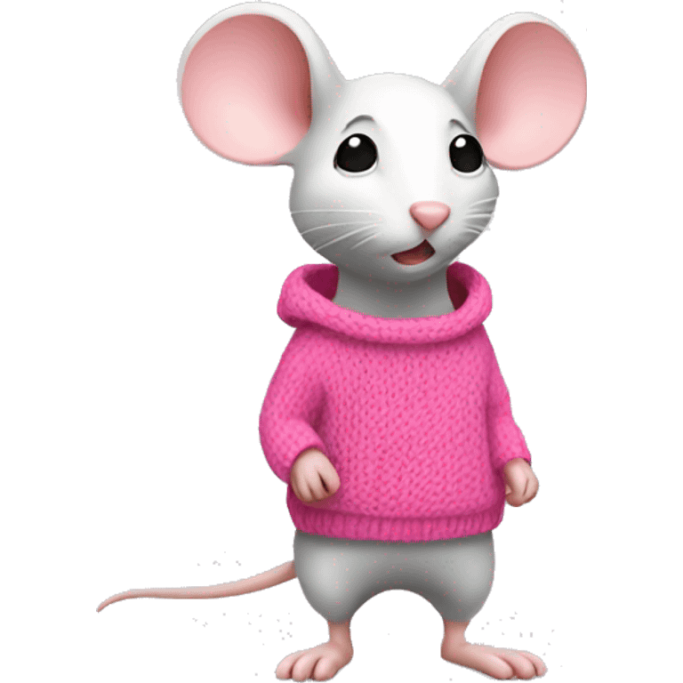 white mouse，full body，side view with pink sweater emoji