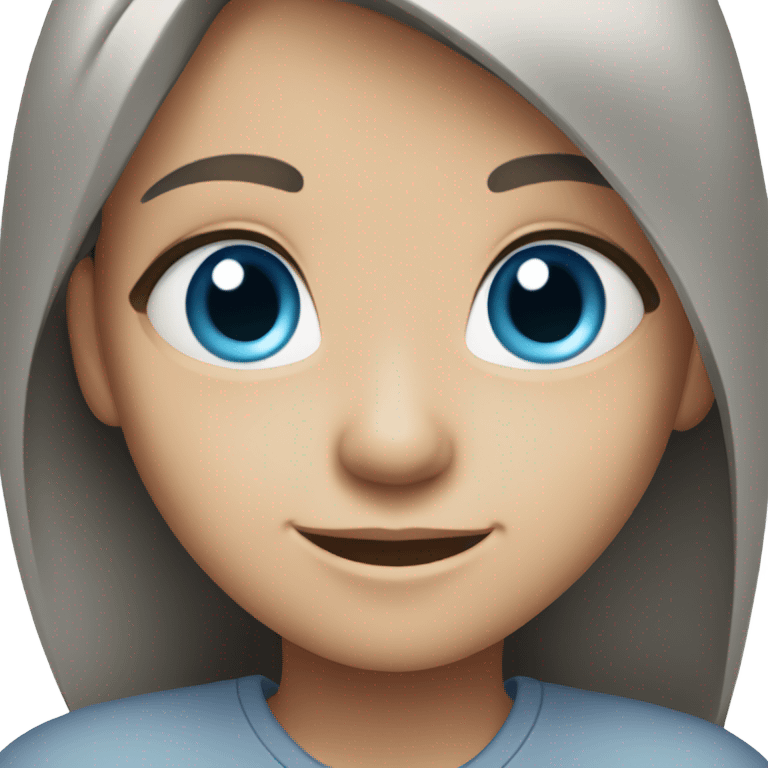 smiling girl in grey shirt with blue eyes emoji