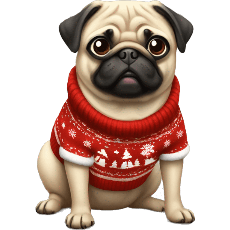 Pug wearing Christmas sweater  emoji