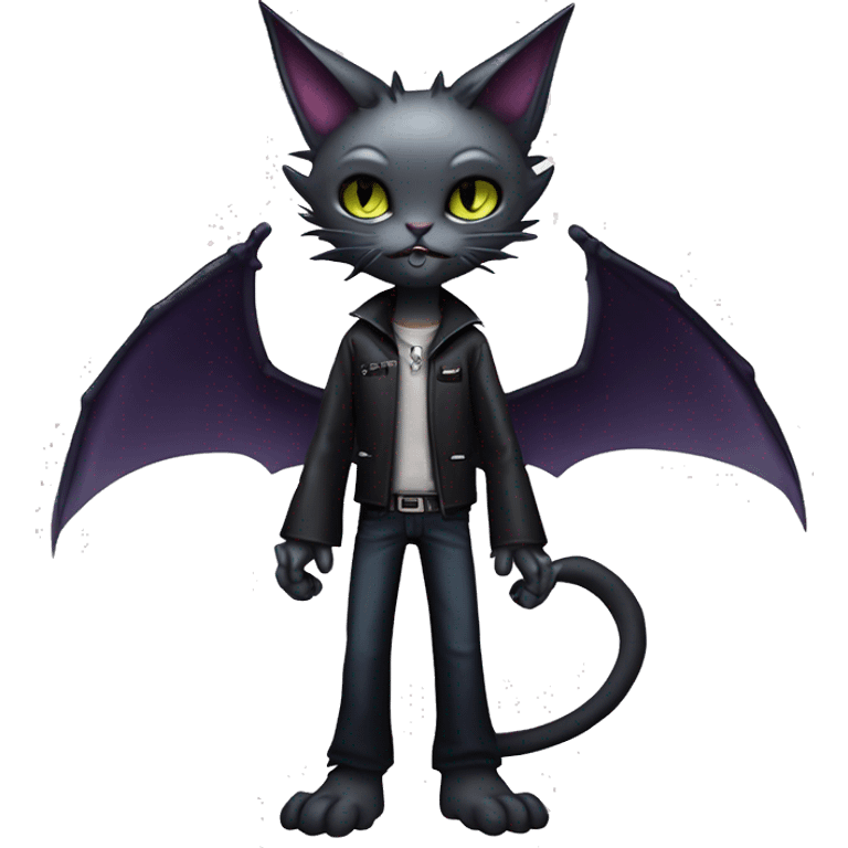 Cute edgy cool vampiric dark eldritch fantasy cat-vernid-Fakémon-Digimon with bat-wings as ears full body emoji