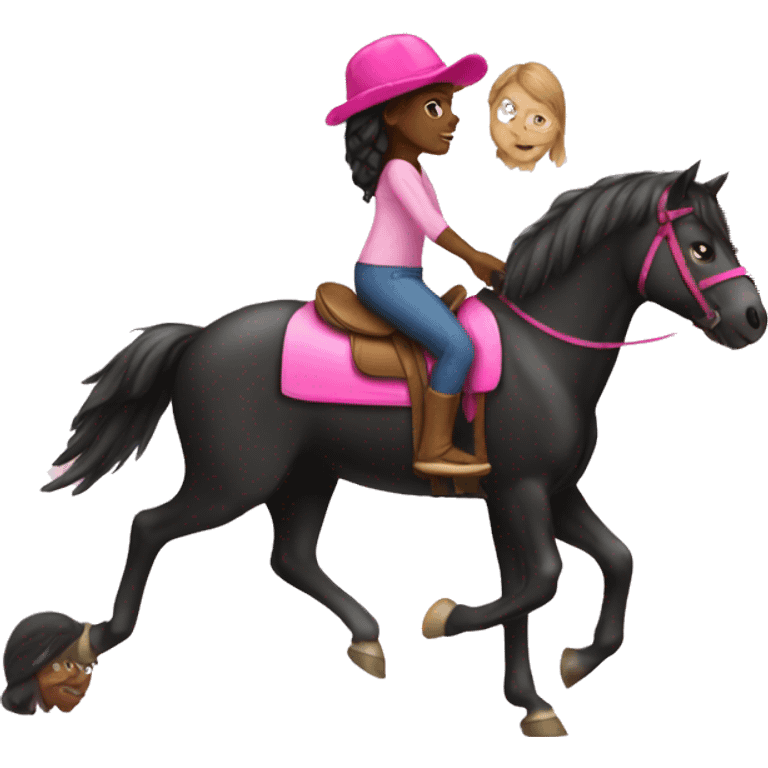 black girl with pink hat riding a horse emoji