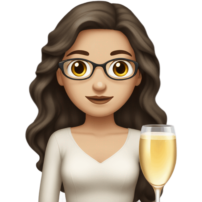 White girl with long dark brown hair and brown eyes with glass of champagne  emoji