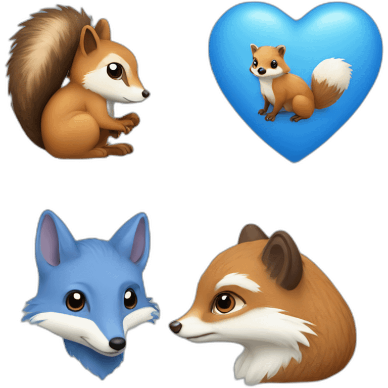 blue heart with hedgehog fox squirrel emoji