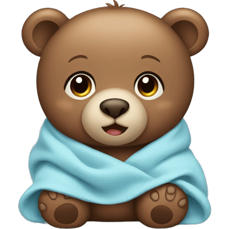 cute baby brown bear with a light blue blanket emoji