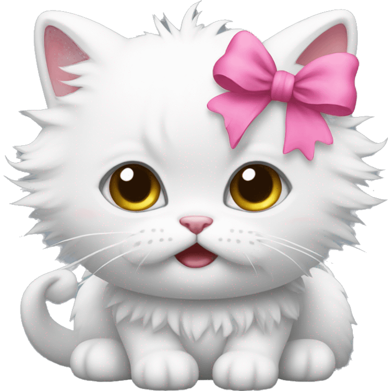 Angry baby kitty that’s white and fluffy with a pink bow on head emoji