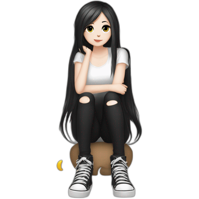 Full body curvy emo girl sits on the floor черная юбка белые трусики рваные полосатые чулки emoji