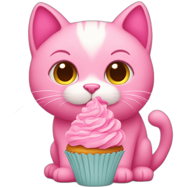 Pink cat with cupcake emoji