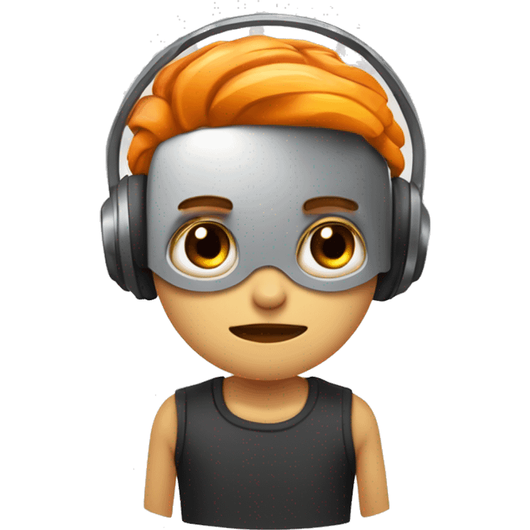 Humano con brazos de robot y blanco, rubio, ojos negros,pupilas naranjas y piercing en la oreja emoji