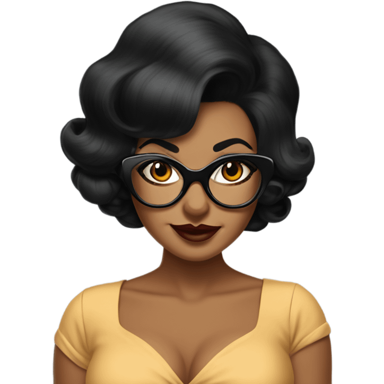 pin-up brown woman with black hair wearing 50s cat eye glasses  emoji