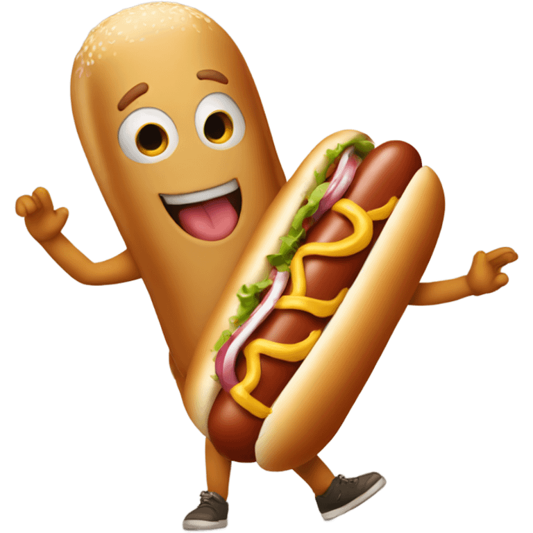 Hot dog dancing with a boy emoji