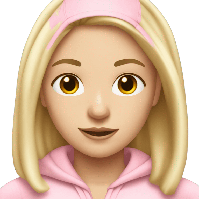 A blonde white girl in a light pink tracksuit with a fitness mat emoji