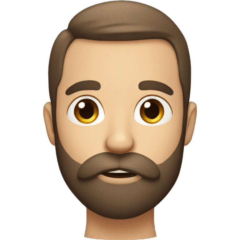 a bearded man with short brown hair, shushing with his finger emoji