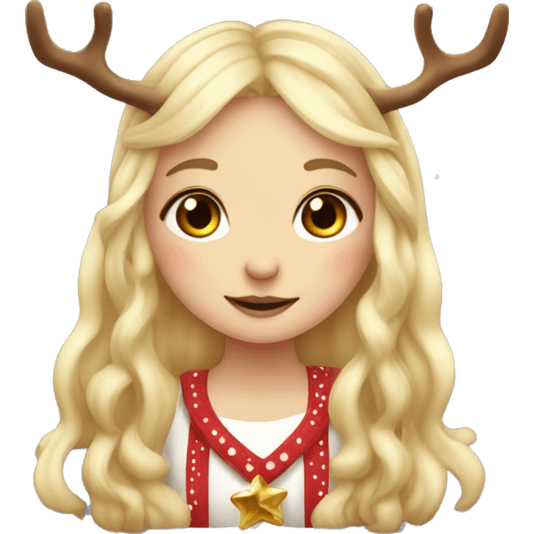 blonde reindeer girl long hair and antlers with cute dots  emoji