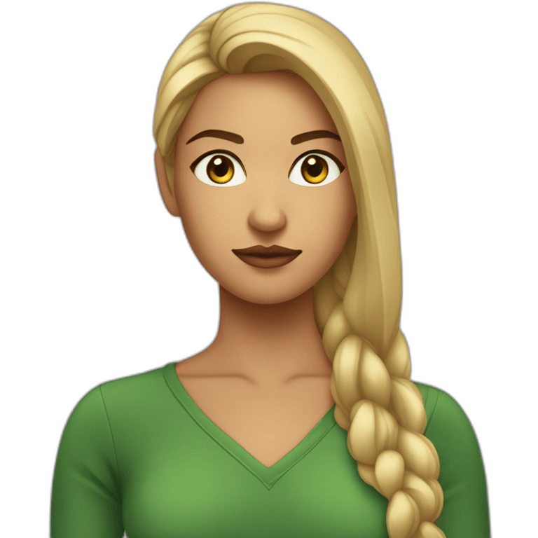 Jeune femme aux yeux verts foncés et aux longs cheveux noirs lisses ayant une cicatrice lui barrant le sourcil. emoji