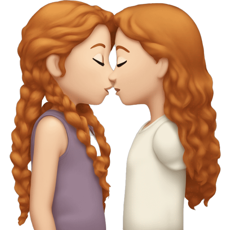 ginger hair girl kissing brown haired girl emoji