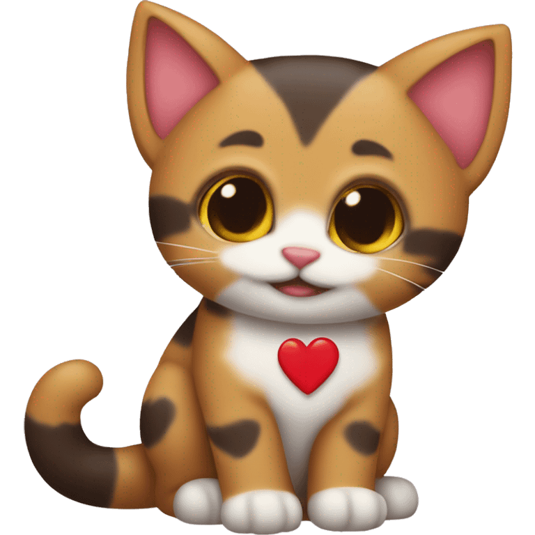 gatito tricolor rodeado de corazones emoji