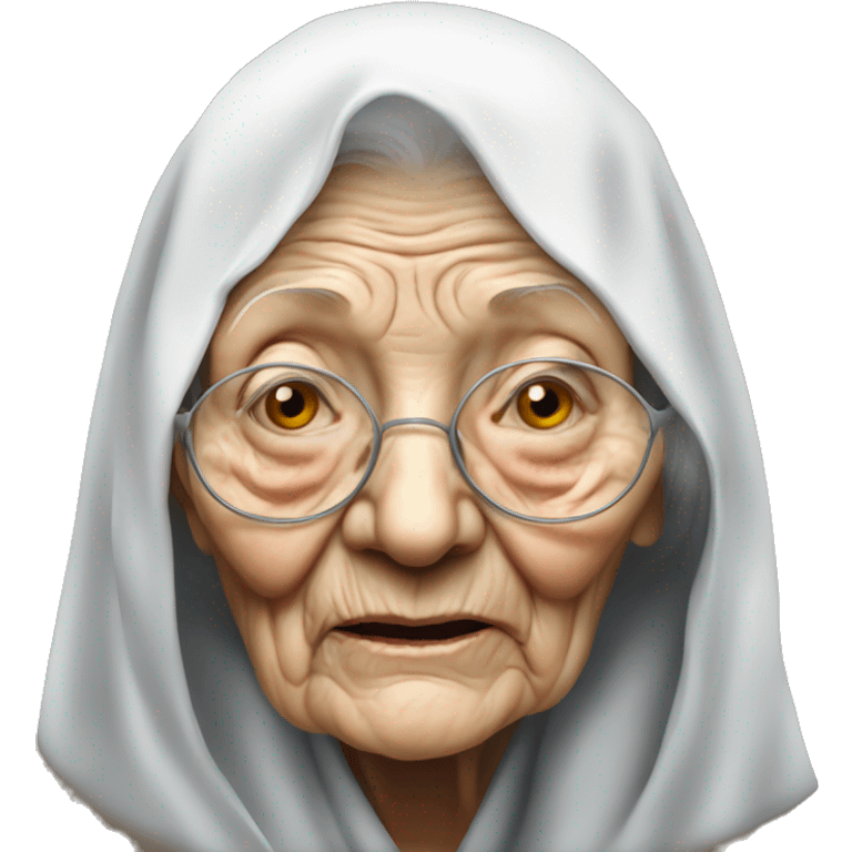 Baba Vanga, blind old woman, closed eyes emoji