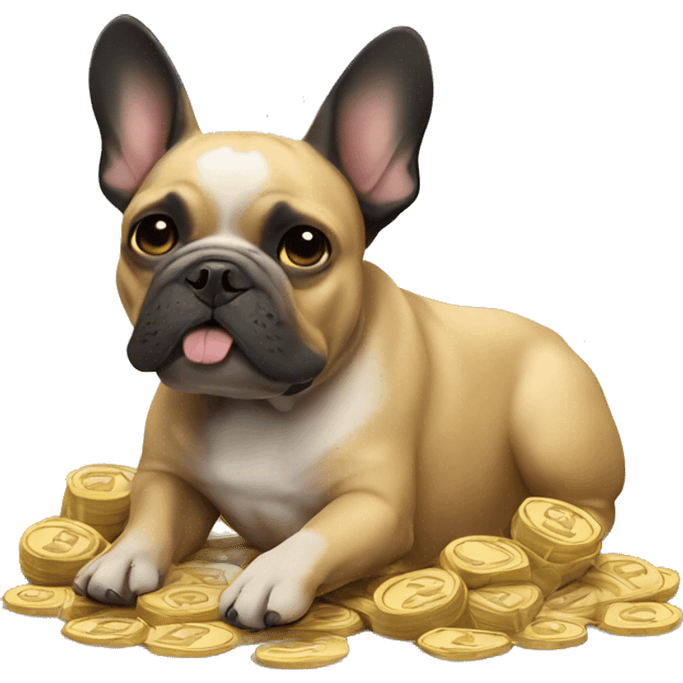 Black-and-tan French bulldog burying money  emoji