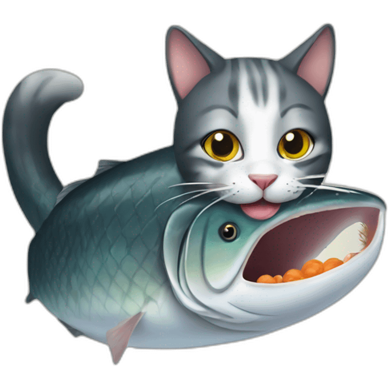 Cat eating fish emoji