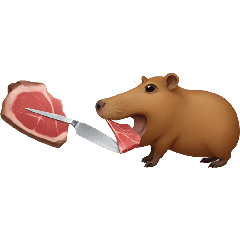 Capybara formally cutting a gigantic steak emoji