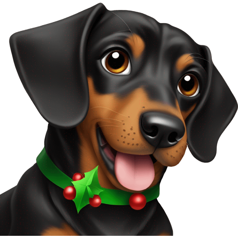 1 Dashshund black and brown with christmas hat emoji