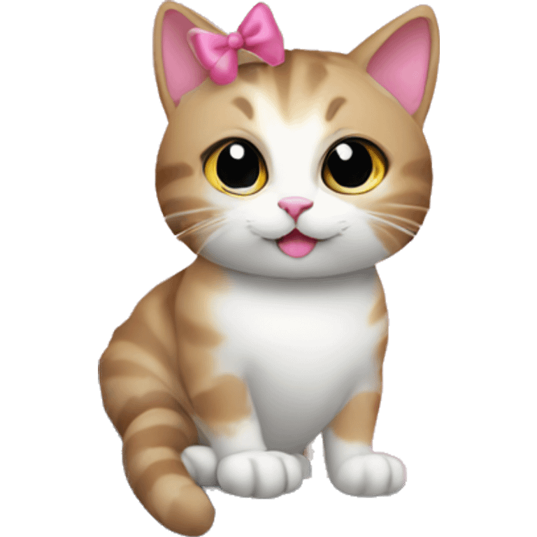 cat with pink bow sitting on the moon emoji