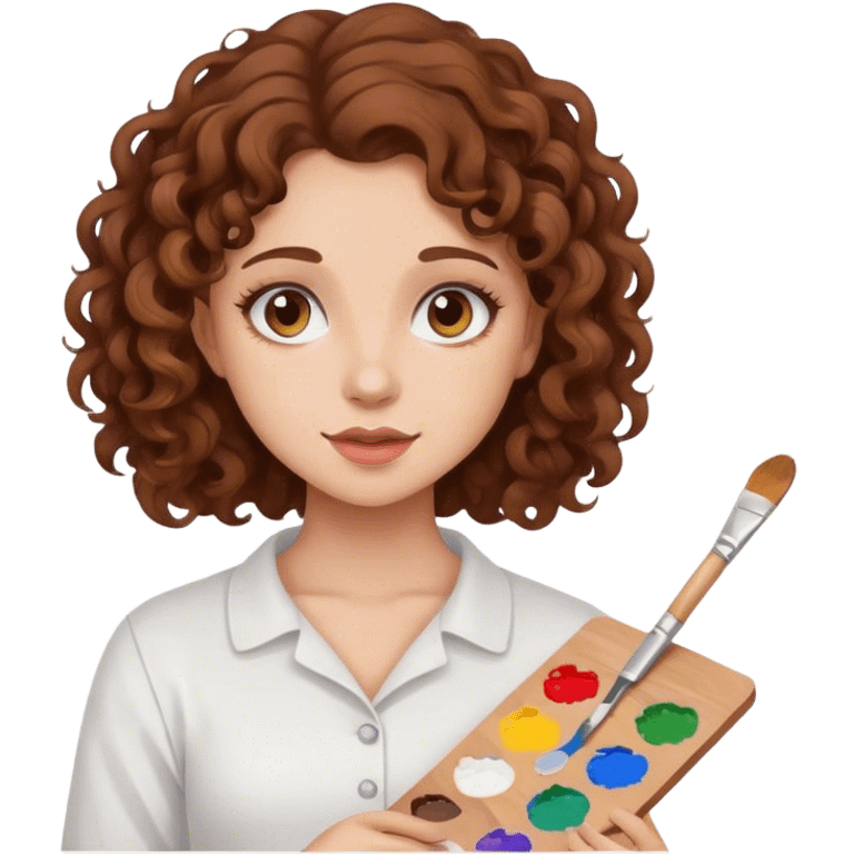 girl with brown curly hair holding paint palette  emoji