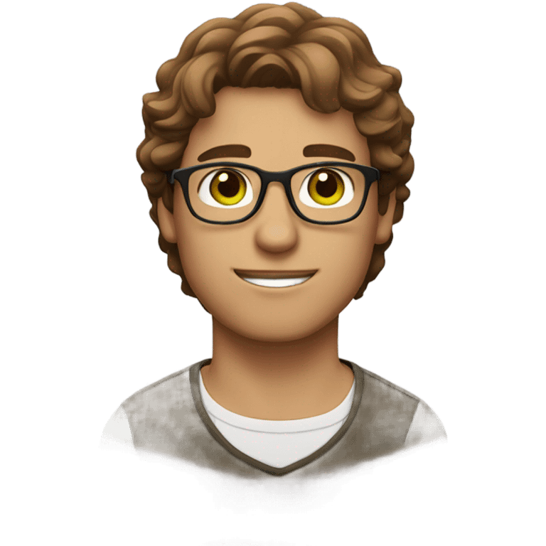 male green eyes, brown hair, brown glasses wavy hair emoji