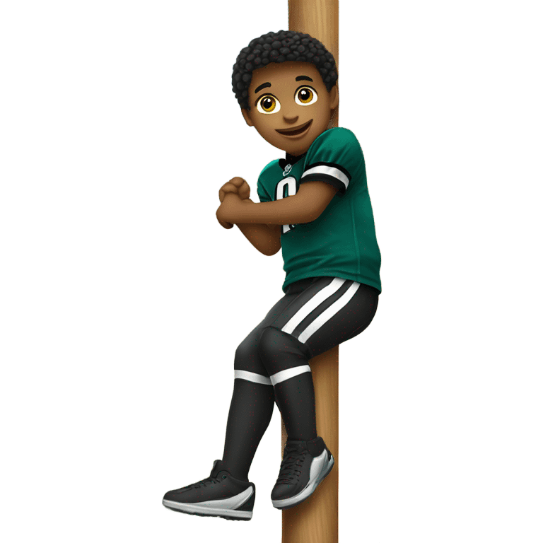 Kid climbing pole wearing Philadelphia eagles jersey  emoji