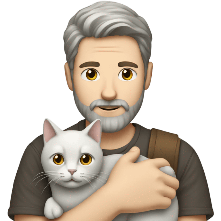 Bearded white man with gray cat emoji