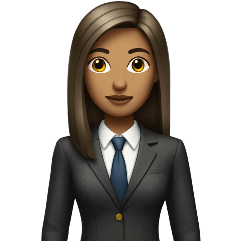 tanned skin girl with straight hair standing with a lawyer outfit emoji