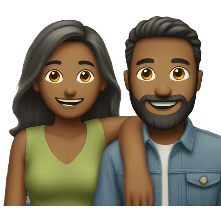 happy couple in outdoor setting man has beard emoji