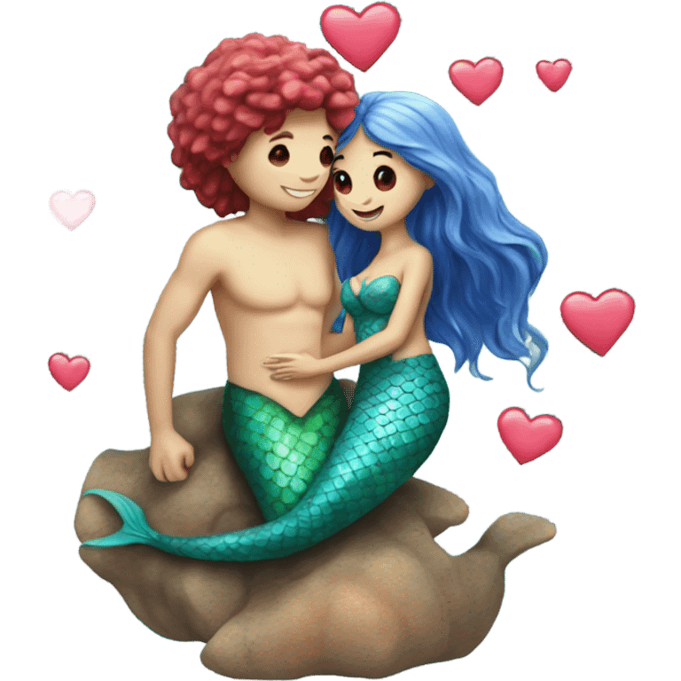 two mermaids in love with a heart emoji