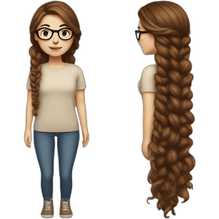 Girl with brown hair, and glasses, knniting emoji