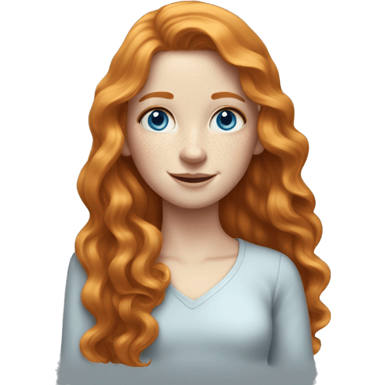 pale girl with long wavy ginger hair, blue eyes and freckles emoji