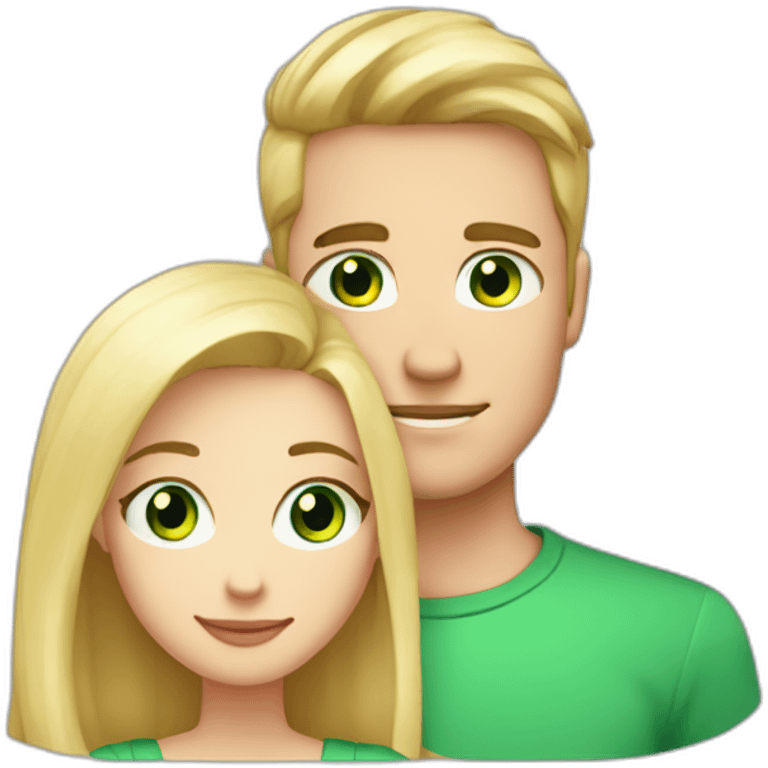 A couple of a girl with blonde hair and green eyes, and a man with black hair and black eyes, that are hugging emoji