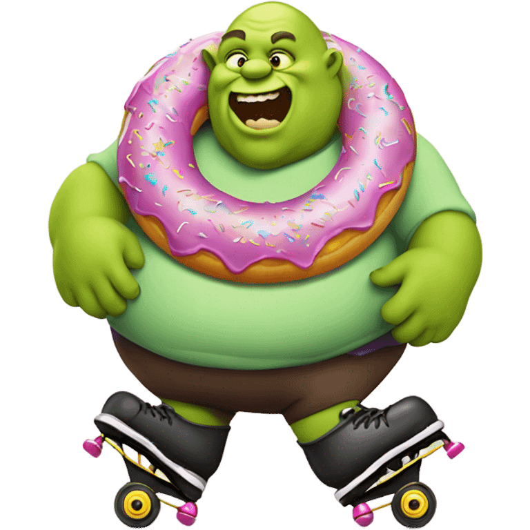 Obese ogre eating a donut while roller skating emoji